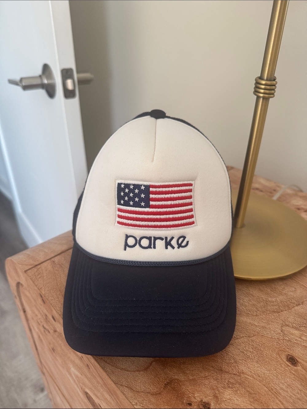 Parke Trucker Hat with Embroidered American Flag